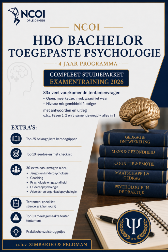 VB NCOI HBO Toegepaste Psychologie 2026 Compleet Studiepakket Oefentoets Antwoorden Kernbegrippen Leerstof Tentamenvoorbereiding