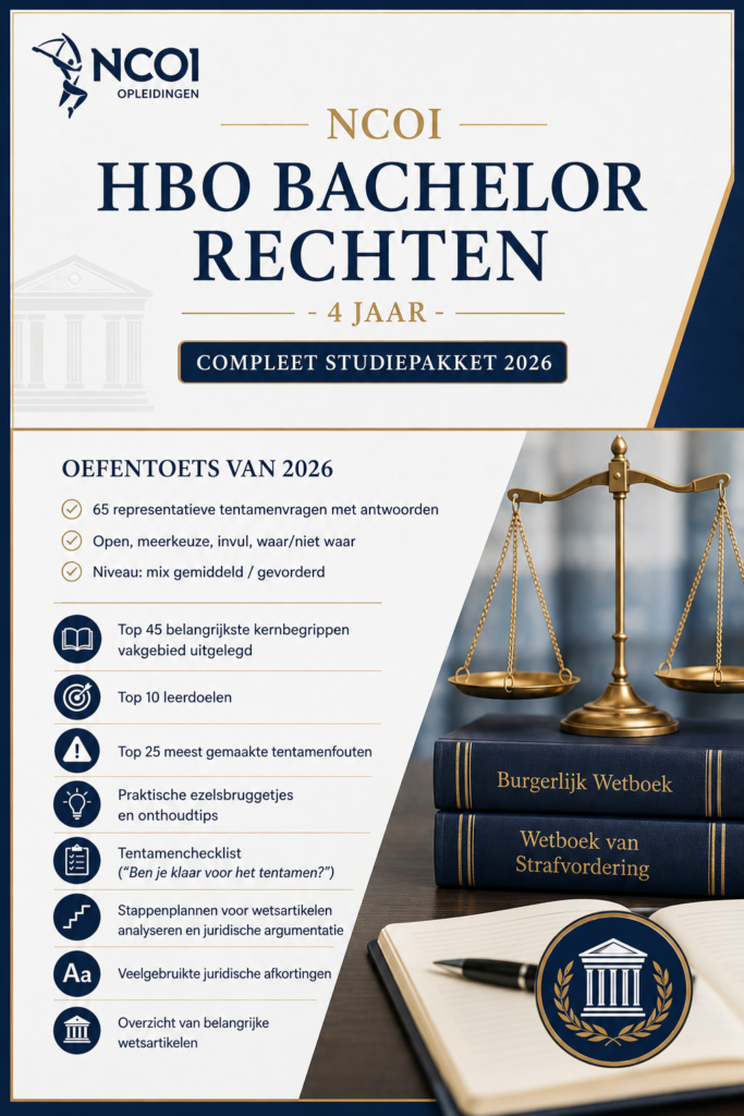 NCOI HBO Rechten 2026 – Compleet Studiepakket | Oefentoets, Antwoorden, Kernbegrippen, Leerstof & Tentamenvoorbereiding